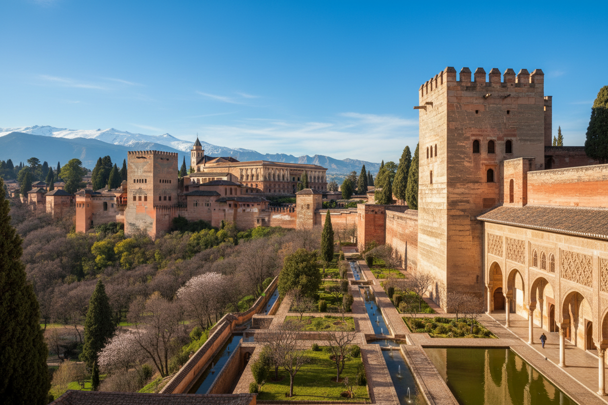 la alhambra de granada en un dia soleado de primavera