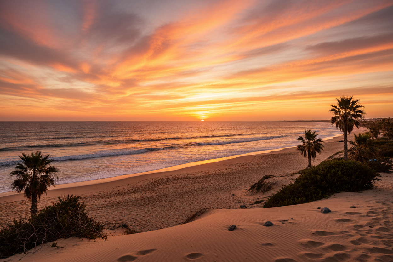 la imagen mas bonita y realista de la costa de cadiz andalucia en apuesta de sol